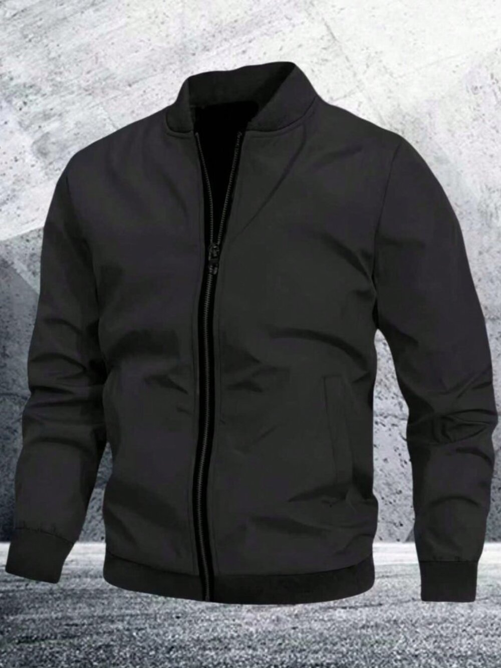 Black Casual Men's Slim-Fit Lightweight Zip-Up Baseball Jacket